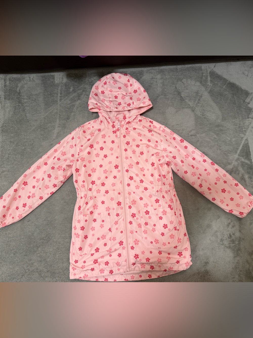 Kids' Pink Floral Hooded Raincoat – Lightweight Waterproof Jacket